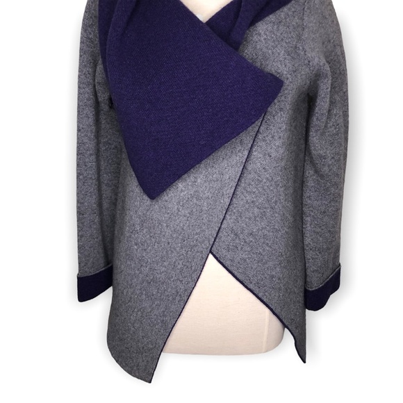 A IDA Grey & Purple One Button Cardigan Sweater Wool Blend - Picture 3 of 9